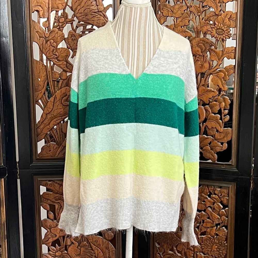 LOFT Vibrant Striped V-Neck Sweater